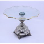 A Continental Silver tazza,  probably 800 grade, marks indistinct , glass later  640g gross