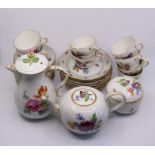 A part Meissen Porcelain tea service with hand painted floral scenes Condition  to teapot ,