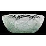 Lalique 'Pinson' bowl in clear, frosted and green glass. Diameter approx 23.5cm. Signed R Lalique