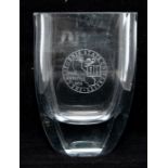 An American glass vase, etched with California State University arms, stamped BLOCK to base