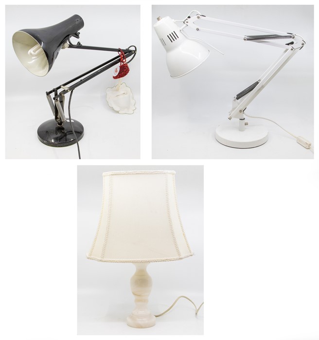 Three various desk lamps, two anglepoises circa 1970s, the other faux marble baluster shape (3)