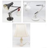 Three various desk lamps, two anglepoises circa 1970s, the other faux marble baluster shape (3)