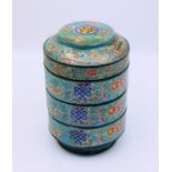 A Chinese Qing dynasty Blue enamel Cannister with central Shou cartouche
