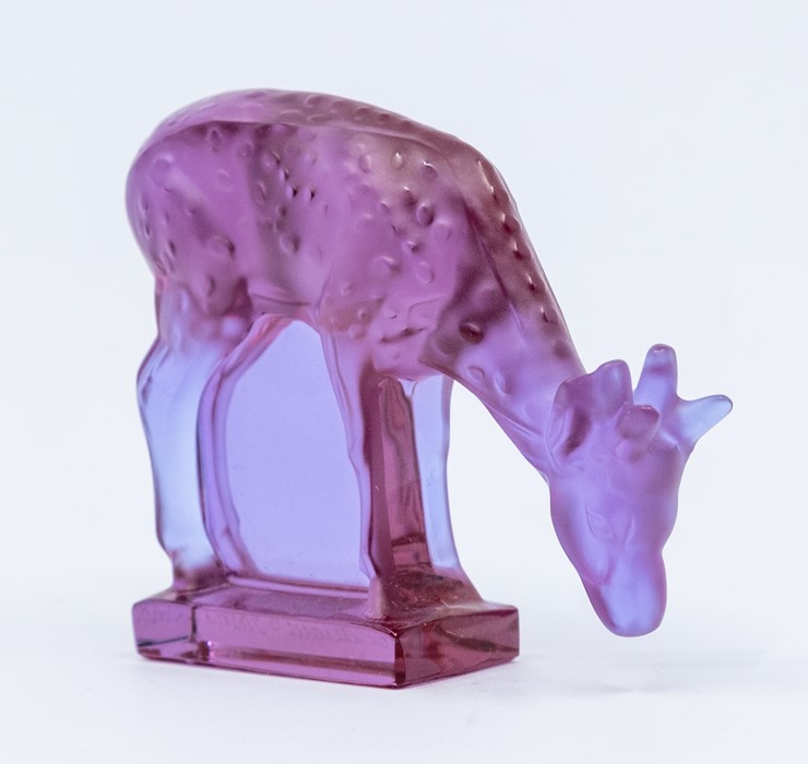 A Lalique Art glass paper weight in the form of a  deer, in frosted teal blue glass, the base - Image 2 of 4