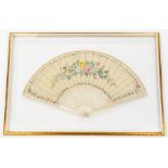 A Chinese export ivory-mounted painted fan, Qing dynasty 19th century, brightly painted in ink and