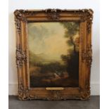 A rocky landscape by Frederick De Moucheron 1633-1686 oil on canvas , 19th cent gesso frame