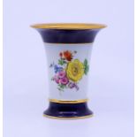 A porcelain Meissen vase with botanical scene , underglaze crossed swords mark to base