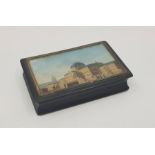 An early 19th century continental gilt metal mounted tortoiseshell snuff box, the lid painted with a