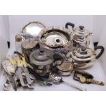 A Miscelanious collection to include pocket watches, silver plate and various white metal flatware