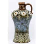 A Doulton Lambeth whisky flagon, blue bottled glaze and daisy pattern in relief, circa 1900,