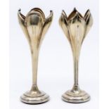 A pair of EPNS novelty Crocus shaped posy vases, weighted