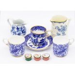 A group of ceramics to include: Royal Worcester 446 Willow pattern blue and white coffee cup and