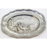 An Art Nouveau style pewter tray embossed with sirens after Charles Perron