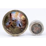 A 20th Century Russian .875 silver-gilt compact; the cover painted with a black bear and three