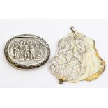 A 19th Century silver cartouche shaped Aide Memoire, openwork engraved body on suspension ring,