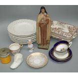 A Victorian vegetable tureen and cover, seven Continental ribbon plates, a pair of Mintons