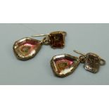 A pair of Stuart crystal drop earring earrings, faceted foiled-back rock crystal set with gold