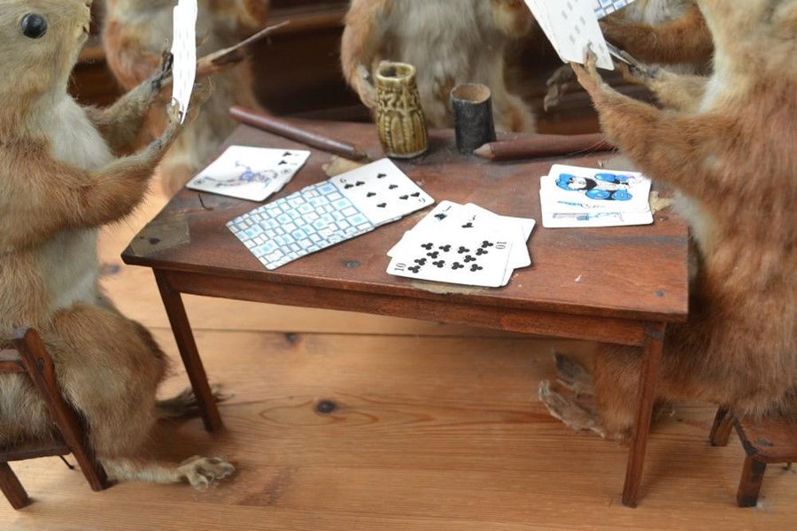 Taxidermy. In the manner of Walter Potter. Victorian group of taxidermy squirrels playing cards, - Image 4 of 5