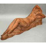 Francois Emile Popineau (French 1887 - 1951) 'Femme Nue Allongee', a terracotta reclini8ng nude,