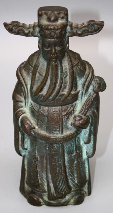 A 19th century Chinese provincial bronze figure of The Star God Lu, 23cm high