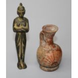 An old Greek, anthemion painted terracotta anointing oil jug of archaic form. 8 cm together with a