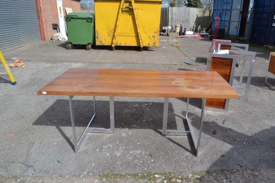 A Scandinavian rosewood refectory table raised on a pair of chrome tripod supports. 71cm H x 199cm W - Image 5 of 5