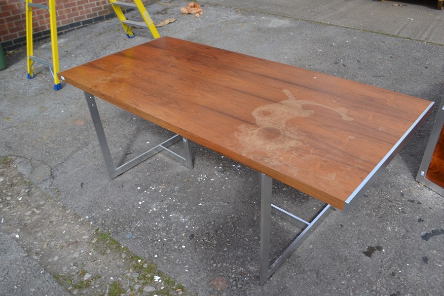 A Scandinavian rosewood refectory table raised on a pair of chrome tripod supports. 71cm H x 199cm W - Image 4 of 5