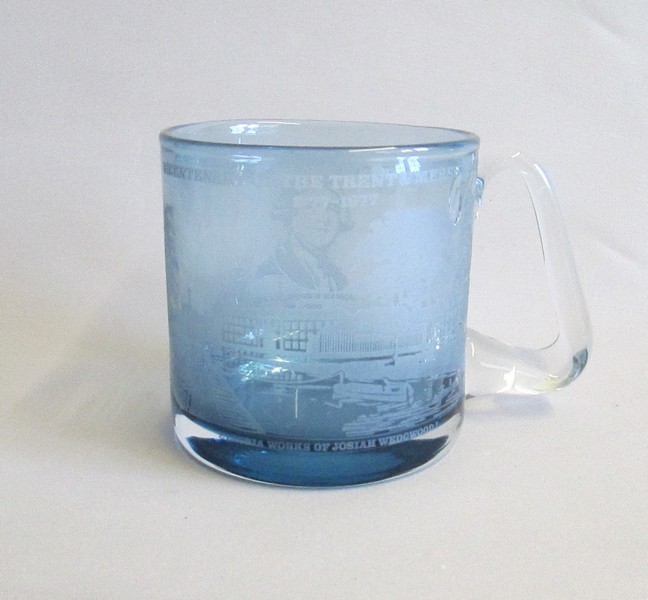 A Wedgwood 20th century blue glass mug depicting the Bicentenary of The Trent and Mersey Canal