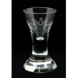 Masonic Interest, a mid 19th Century English heavy base firing glass, engraved with an uneven square