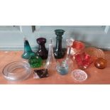 A collection of decorative coloured glass, including carnival, purple, green etc. (q)