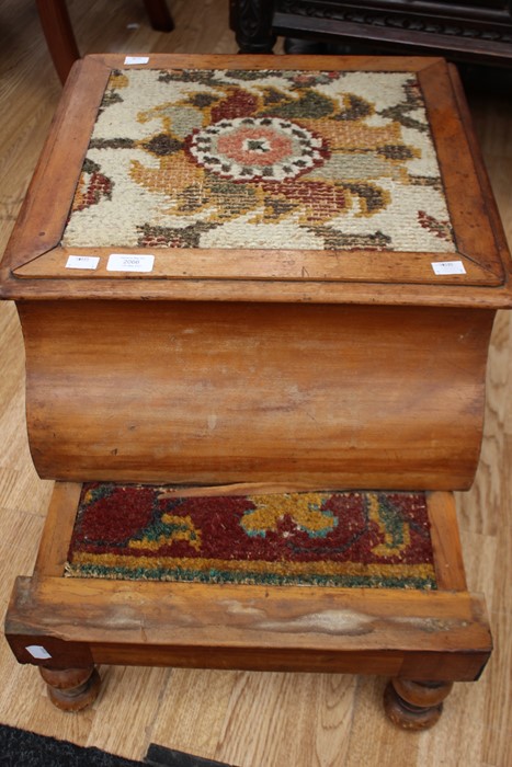 A Victorian mahogany commode library steps, with a pull out step