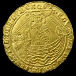 Edward III Noble.  Treaty period, 1361-69 AD. Gold, 7.65g. 34 mm. King standing facing in ship