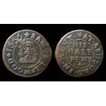 Samuel Wood, Ashford Kent, 17th Century Trade Token.  SAMVELL WOOD 1666, Saracens Head. R. AT ASHORD