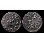 Thomas Sceelles, Biddenden, Kent, 17th Century Trade Token.  THOMAS SCEELLES, Ship. R. T.M.S, IN