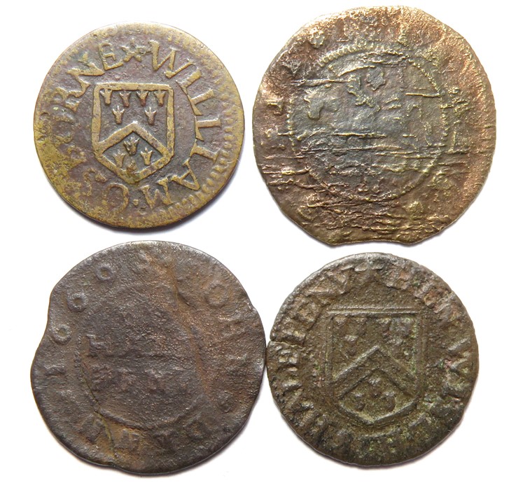 17th Century, Kent Trade Tokens.  Ashford (4), Hen Wise, halfpenny. Grocers Arms 1664, 1.39g. W17.