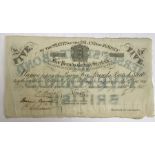 First Banknote of Jersey, 1841 £5 Banknote, very high grade, signed but not issued,