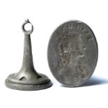 Post-medieval silver seal matrix hallmarked for 1796 Birmingham. The oval seal face engraved with