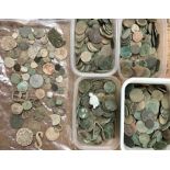 Large collection of metal detector finds includes  British copper coins, token coins, lead tokens  &