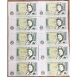 Bank of England D. Somerset £1 Banknotes uncirculated prefix run of ten, DW58 758935 to DW58