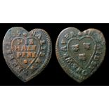 17th Century, Kent Trade Token.  Maidstone, Heart shaped. Walter Weeks halfpenny. Weavers arms. 2.