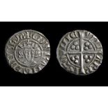 Edward I Penny.  Silver, 1.37g. 18.57 mm. Crowned facing bust, +EDWR ANGL DNS HYB. R. Cross with