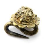 Tudor silver-gilt filigree cap hook, 16th century. The body is hemispherical with applied filigree