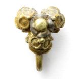 Tudor silver-gilt filigree hooked fastener. A trifoliate body with the upper surface having three