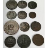 British 18th & 19th Century token coins, includes  Staffordshire Newcastle 1813 penny, Coventry 1792