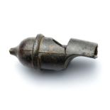 Post-medieval pewter whistle. 18th - 19th century. 30mm x 15mm, 5.8g.