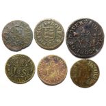 17th Century, Kent Tokens.  Dover (6). Town piece, St Martin and beggar. Halfpenny 1668. 3.07g.