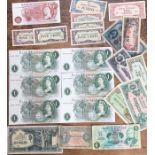 UK & World Banknotes, includes 6 serial number run of Page £1, one ten shilling banknote with  other