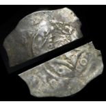 Stephen Midlands group cut halfpenny. Obverse: Crowned bust facing. Reverse: Lozenge fleury with