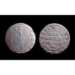 Jeremiah Hovell. Kings Lynn, Norfolk 17th Century Token.  IEREMIAH HOVELL, Man holding a cross. R.