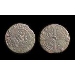 English Medieval Jetton.  Edward II, 1307-27. Type 7B. Copper, 2.37g. 20.75 mm. Rose, seeded and
